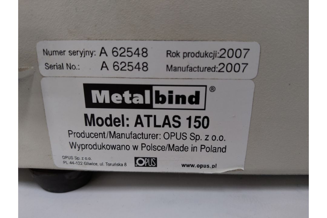 Preowned Opus Atlas 150 Metalbind bookbinding machine, plus a box of assorted unused accessories. - Image 4 of 4