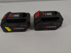 Two pre-owned Wurth 18v 5ah master connect lithium power tool batteries.
