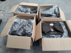 Four boxes of as new illustrate Duffle bags, vegan leather, brown. Approximately 48 bags in total.