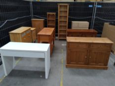 A collection of ten preowned bookcases, chests and cabinets.