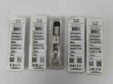 Five as new Cisco CVR-QSFP-SFP10G Adapter Module, (882658558696). *Some damage to packaging.