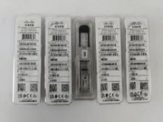 Five as new Cisco CVR-QSFP-SFP10G Adapter Module, (882658558696). *Some damage to packaging.