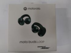 As new Motorola moto buds loop headset wireless. Ear-hook design in green.