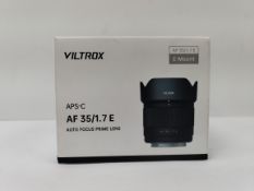 A pre-owned Viltrox APS-C AF 35/1.7E auto focus prime lens for Sony E-Mount.