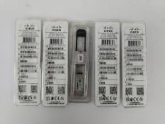 Five as new Cisco CVR-QSFP-SFP10G Adapter Module, (882658558696). *Some damage to packaging.