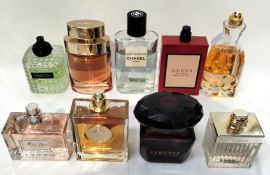 Thirty perfumes/testers and related to include Gucci, Chanel, Armani, Paco Rabanne and more! (please