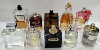 Thirty perfumes/testers and related to include Burberry, Boss, Jimmy Choo, Jean Paul Gaultier and mo