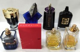 Thirty perfumes/testers and related to include Gucci, Ellie Saab, Armani, Mugler and more! (please n