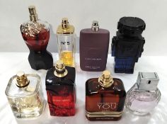 Thirty perfumes/testers and related to include Armani, Chanel, Jean Paul Gaultier, Gucci and more! (