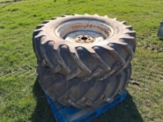Pair 16.9/14-30 wheels and tyres, 6 stud