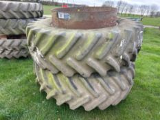 Pair Firestone 520/70R38 front dual wheels and tyres