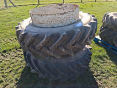 Pair 16.9R38 stocks dual wheels and tyres. No clamps