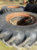 Pair Stocks 20.8R42 dual wheels and tyres with clamps