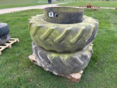 Pair Goodyear 14.9R28 front dual wheels and tyres. No clamps
