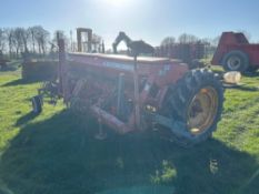 Massey Ferguson 30 3.5m seed drill with disc coulters and tramliner and set pipes, trailed with end