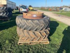 Pair Stocks 16.9R38 dual wheels and tyres with clamps