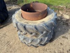 Pair Goodyear 12.4R24 Stocks dual wheels and tyres with clamps
