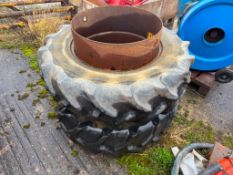 Pair Goodyear 12.4R24 Stocks dual wheels and tyres