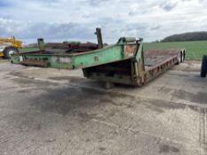 Taskers swan neck trailer, 19ft bed, hydraulic detachable neck, rear twin axle on 285/70R19.5 wheels