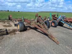 Cousins V-Form twin leg mole plough with depth wheels, trailed, set at 2.6m spacing between legs, 4.