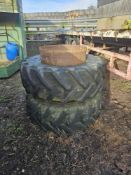 Pair Goodyear 16.9R38 dual wheels and tyres