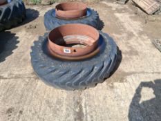 Pair Goodyear 16.9-30 Stocks dual wheels and tyres with clamps