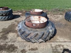 Pair Goodyear 18.4R38 rear dual wheels and tyres with clamps