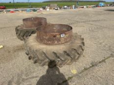 Pair Goodyear 16.9R38 dual wheels and tyres, no clamps