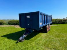 1985 Ken Wootton 14t grain trailer, sprung drawbar, manual tailgate and grain chute, twin axle on 42
