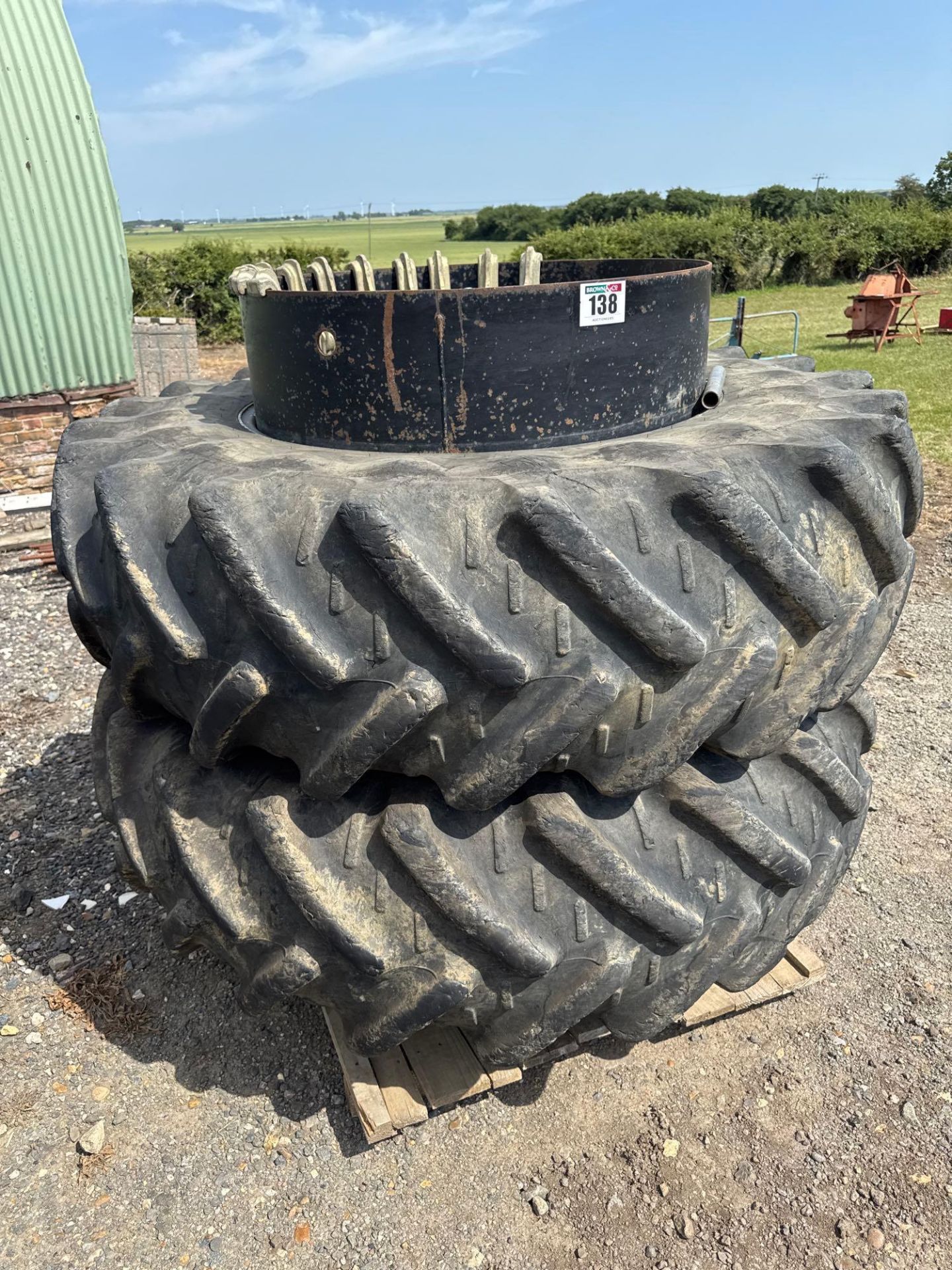 Pair Kleber 20.8R38 rear Stocks dual wheels and tyres with clamps