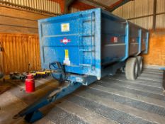 2004 AS Marston 14t twin axle grain trailer with sprung drawbar, hydraulic brakes, manual tailgate,