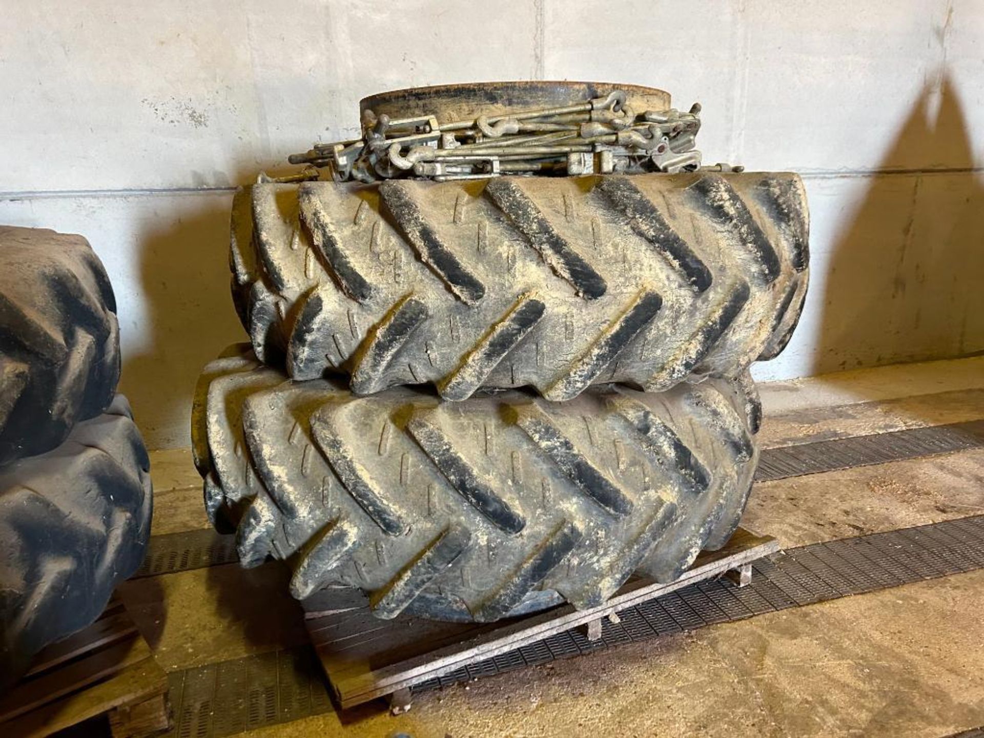 Pair Kleber 20.8R38 rear Stocks dual wheels and tyres with clamps - Image 2 of 3