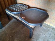 Metal work bench with wooden top