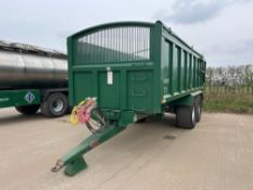 2011 Bailey 16t twin axle grain trailer with hydraulic tailgate, grain chute, rollover sheet, sprung