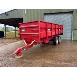 1999 Warwick 15t twin axle grain trailer with sprung drawbar, hydraulic brakes and manual tailgate o