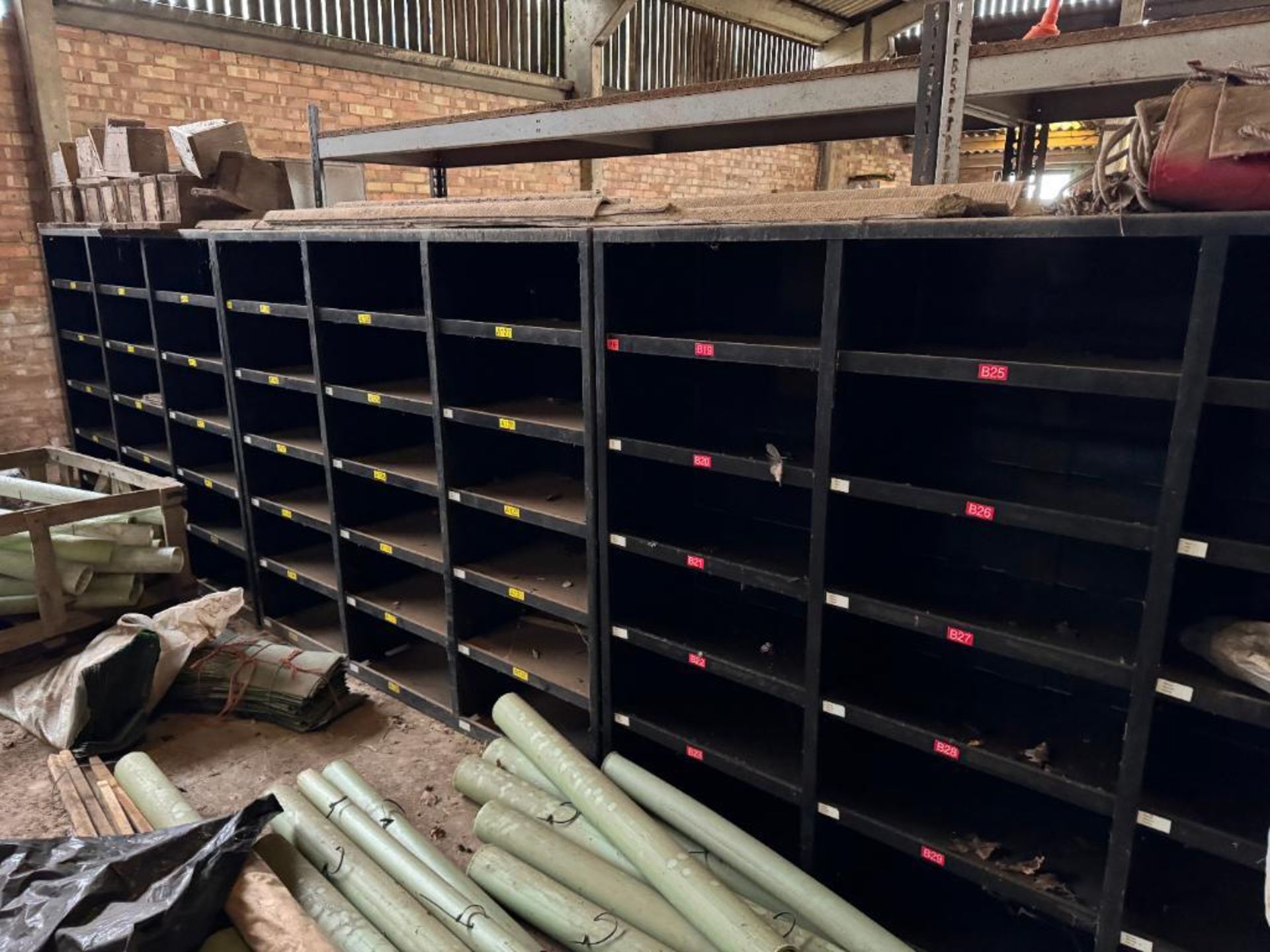 7No Pigeon hole workshop units, 6' wide x 5' high, 16" deep