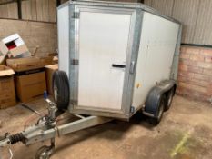 Ifor Williams BV85G 2.7t twin axle box trailer with rear doors and ramp and front personnel door on