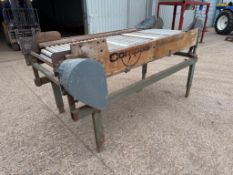 Compas roller table on metal legs, 0.8m wide x 2.3m. NB, no motor. Serial No: 130680