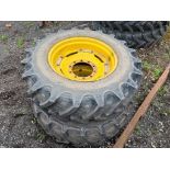Set BKT 380/85R30 front and Ozka 380/90R46 rear row crop wheels and tyres, 10 stud