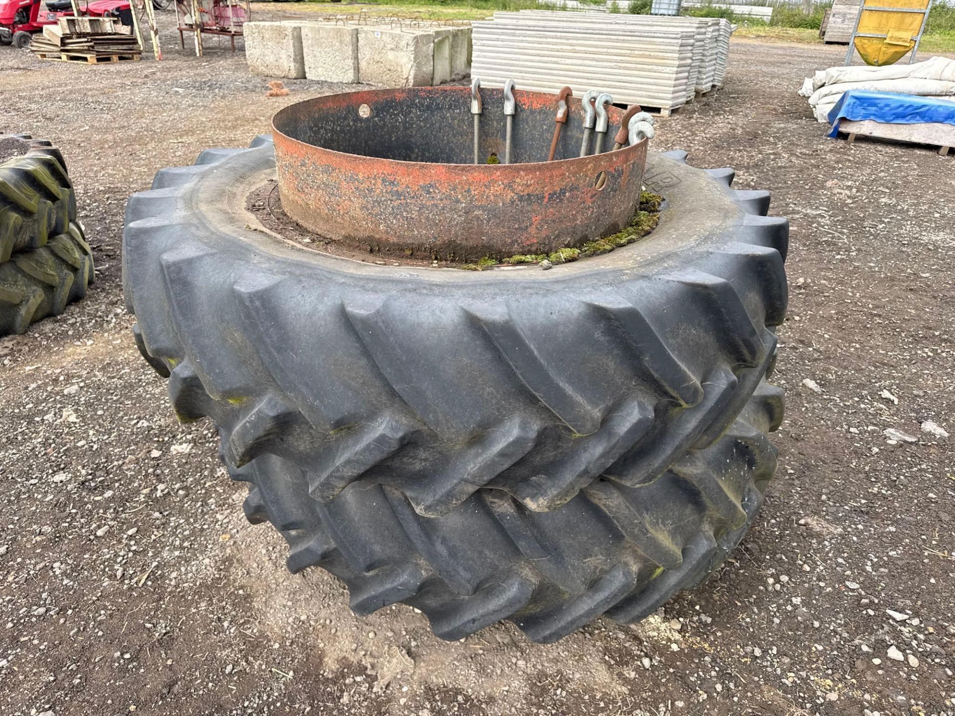 Pair Goodyear 18.4R38 dual wheels and tyres with clamps - Image 3 of 4