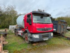 2009 Renault 370 DXR Lander concrete mixer on 315/80R22.5 twin rear axle wheels and tyres. Reg: BX09