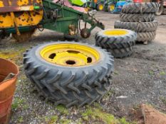Set BKT 380/85R30 front and Ozka 380/90R46 rear row crop wheels and tyres, 10 stud