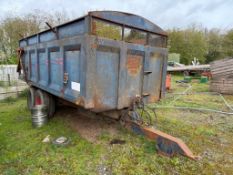 1988 Ken Wootton 10t grain trailer with side extensions, hydraulic tailgate and grain chute, twin ax