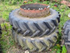 Pair Goodyear 18.4R38 dual wheels and tyres with clamps
