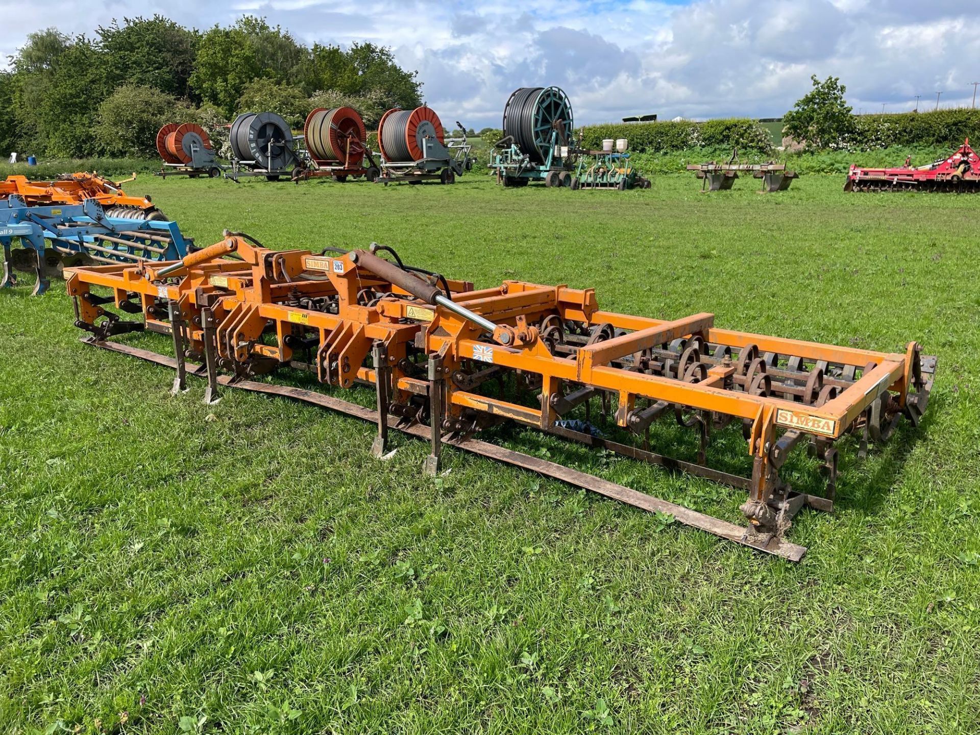 Simba Allfarm 6m spring tine cultivator, wheel track eradicators, front levelling boards, spiral rol