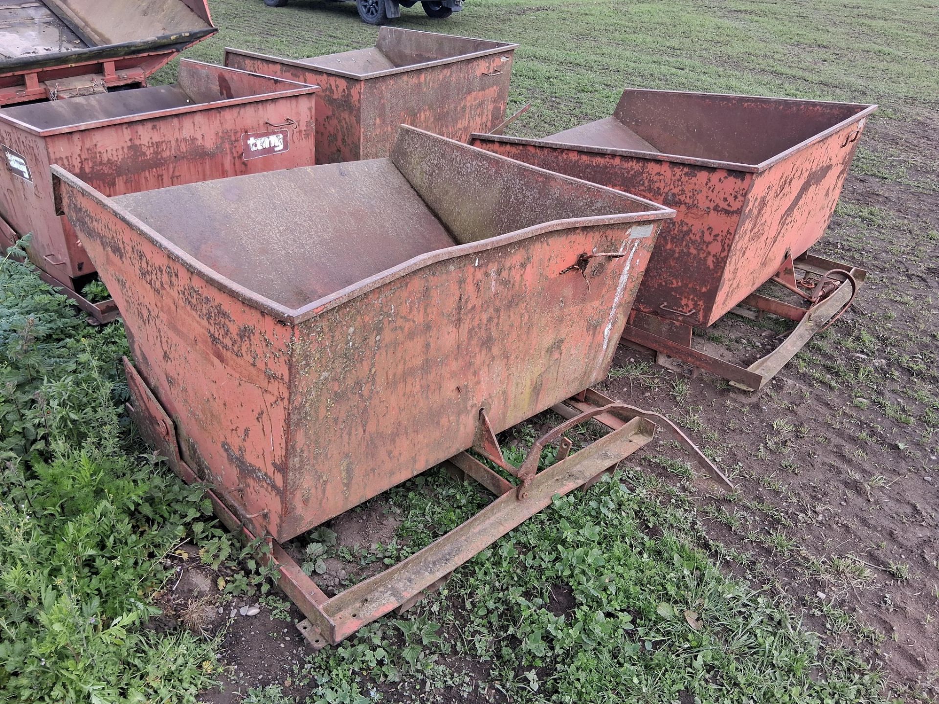 2No Tong manual tipping skips, tine mounted - Image 4 of 8