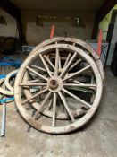 2No vintage cart wheels