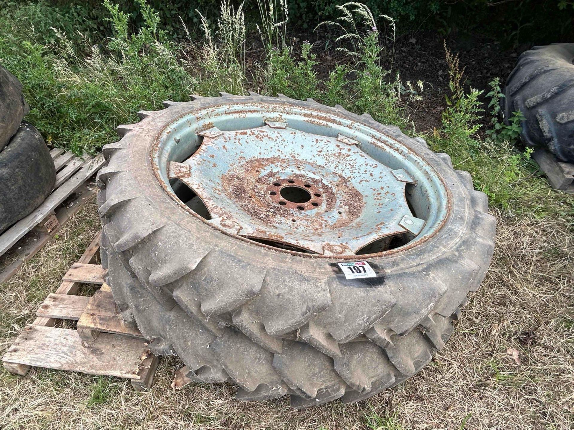 Pair Michelin 9.5-44 row crop wheels and tyres, 8 stud