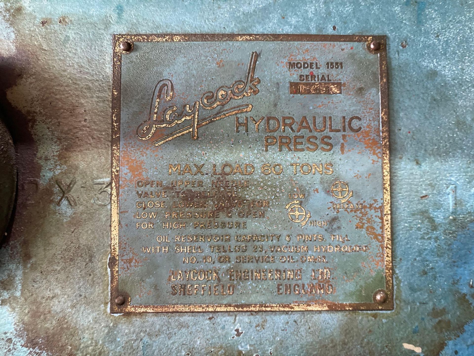 Laycock 60t hydraulic workshop press - Image 3 of 3