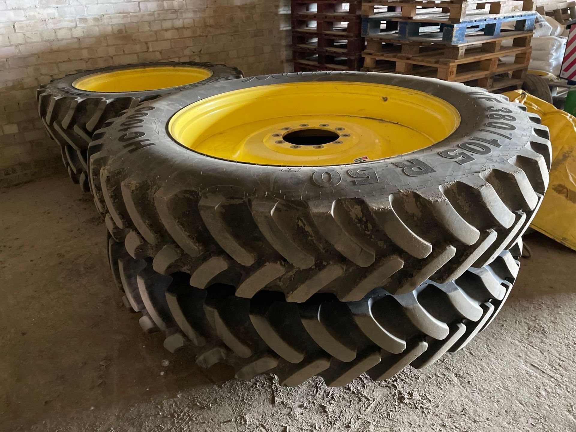 Set Mitas 340/85R38 front and 380/105R50 rear row crop wheels and tyres with John Deere centres - Image 2 of 5